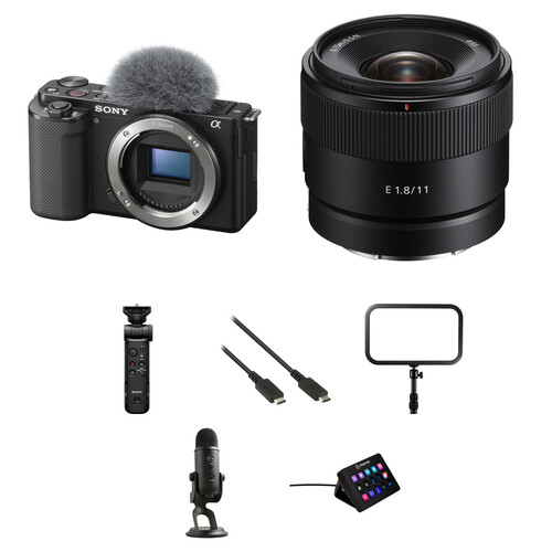 Sony ZV-E10 Mirrorless Camera with 11mm f/1.8 Lens and Live Streaming Kit (Black)