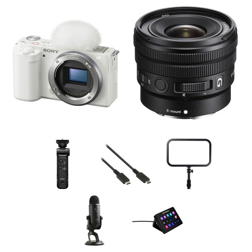 Sony ZV-E10 Mirrorless Camera with 10-20mm f/4 Lens and Live Streaming Kit (White)