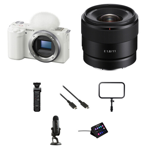 Sony ZV-E10 Mirrorless Camera with 11mm f/1.8 Lens and Live Streaming Kit (White)