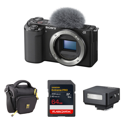 Sony ZV-E10 Mirrorless Camera with Mini Flash Kit (Black)