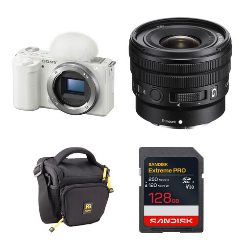 Sony ZV-E10 Mirrorless Camera with 10-20mm f/4 Lens and Basic Bundle (White)