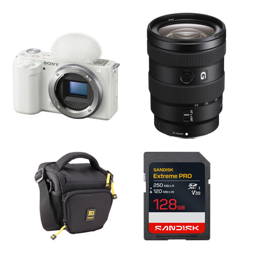 Sony ZV-E10 Mirrorless Camera with 16-55mm f/2.8 Lens and Basic Bundle (White)