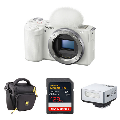 Sony ZV-E10 Mirrorless Camera with Mini Flash Kit (White)