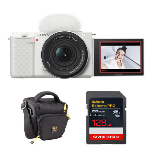 Sony ZV-E10 Mirrorless Camera with 16-50mm f/3.5-5.6 II Lens and Basic Bundle (White)