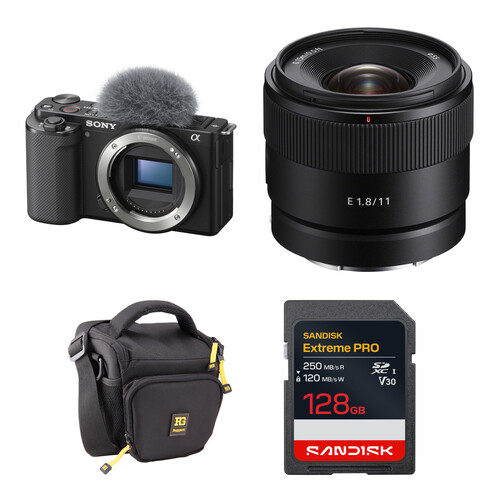 Sony ZV-E10 Mirrorless Camera with 11mm f/1.8 Lens and Basic Bundle (Black)