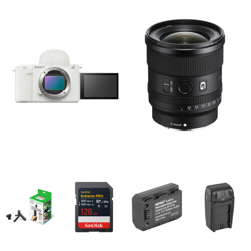 Sony ZV-E1 Mirrorless Camera with 20mm f/1.8 Lens and Content Creation Kit (White)