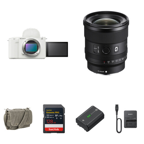 Sony ZV-E1 Mirrorless Camera with 20mm f/1.8 Lens and Essentials+ Kit (White)