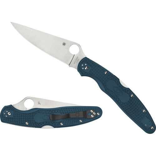 Spyderco Police 4 Lightweight Folding Knife (Blue Handle, Satin Blade)