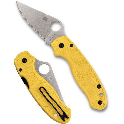 Spyderco Para 3 Salt Folding Knife (Satin Blade, Yellow Fiberglass-Reinforced Nylon Handle)