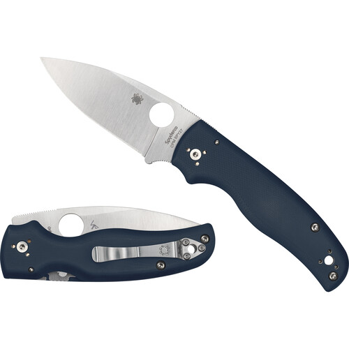 Spyderco Shaman Folding Knife (Satin Blade, Cobalt Blue Handle)