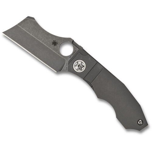 Spyderco Stovepipe Folding Knife (Stonewashed Cleaver Blade, Titanium Handle)