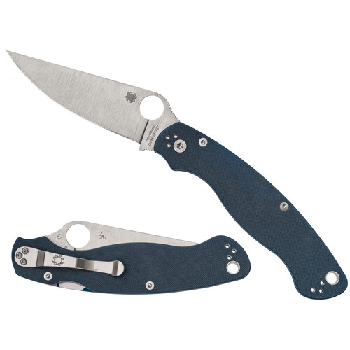 Spyderco Military 2 Folding Knife (Satin Blade, Cobalt Blue G10 Handle)