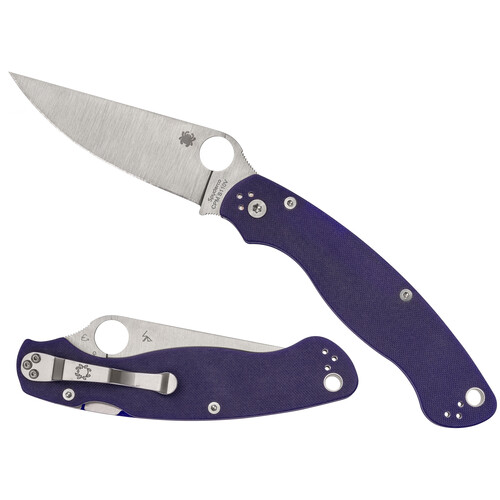 Spyderco Military 2 Folding Knife (Satin Blade, Dark Blue G10 Handle)