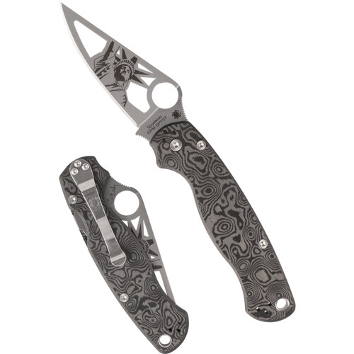 Spyderco Para Military 2 Folding Knife (Statue of Liberty Cutout Blade, Black Dunes Handle)