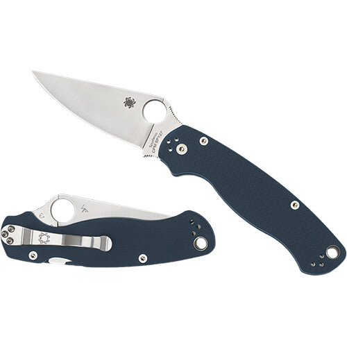 Spyderco Para Military 2 Folding Knife (Satin Blade, Cobalt Blue Handle)