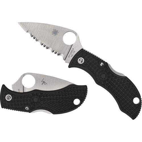 Spyderco Manbug Lightweight Leaf Folding Knife (Serrated Edge, Black)