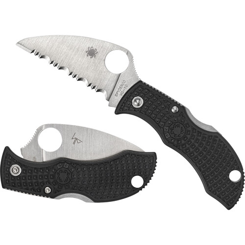 Spyderco Manbug Wharncliffe Folding Knife (Serrated Blade, Black FRN Handle)