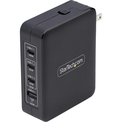 StarTech 140W 4-Port USB Wall Charger with Travel Adapters