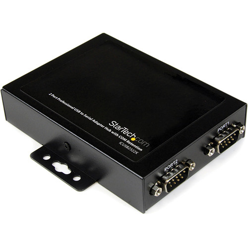 StarTech 2-Port USB to Serial Adapter Hub with COM Retention (Black)