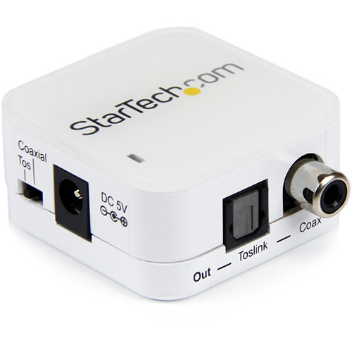 StarTech Two-Way Digital Coax to Toslink Optical Audio Converter Repeater (White)