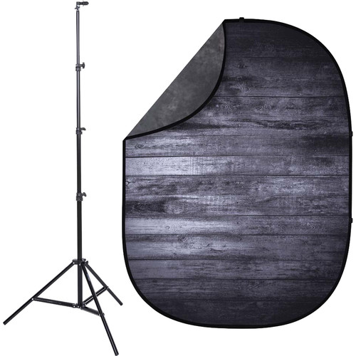 Studio Essentials Pop-Up Background Kit (Dark Planks/Brown-Gray, 5 x 6.5')