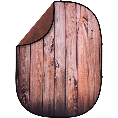 Studio Essentials Pop-Up Reversible Background (5 x 6.5', Rosewood Planks/Red)