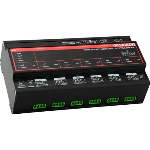 SWISSON ISP DIN Rail DMX/RDM Splitter & Booster (RJ45, 6-Output)