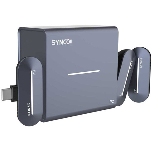 Synco P2T Miniature 2-Person Digital Wireless Microphone System with USB Connector for Android Phones (Blue Stone, 2.4 GHz)