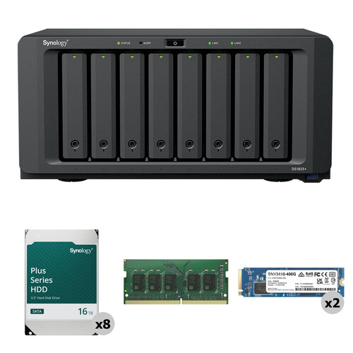 Synology 128TB DiskStation DS1825+ 8-Bay NAS Enclosure Kit with Dual Internal SSDs and RAM Expansion (8 x 16TB)