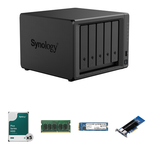 Synology 20TB DiskStation DS1525+ 5-Bay NAS Enclosure Kit with Internal SSD, RAM Expansion, and 10G Ethernet Module (5 x 4TB)