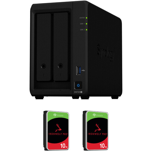 Synology 20TB DiskStation DS720+ 2-Bay NAS Enclosure Kit with Seagate IronWolf Pro NAS Drives (2 x 10TB)