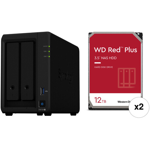 Synology 24TB DiskStation DS720+ 2-Bay NAS Enclosure Kit with WD NAS Drives (2 x 12TB)