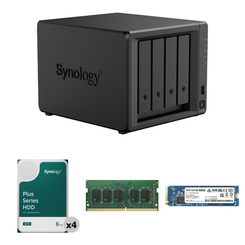 Synology 24TB DS925+ 4-Bay NAS Enclosure Kit with Internal SSD and RAM Expansion (4 x 6TB 5400 rpm)