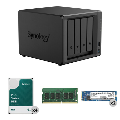 Synology 24TB DS925+ 4-Bay NAS Enclosure Kit with Dual Internal SSDs and RAM Expansion (4 x 6TB 5400 rpm)