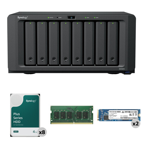 Synology 32TB DiskStation DS1825+ 8-Bay NAS Enclosure Kit with Dual Internal SSDs and RAM Expansion (8 x 4TB)