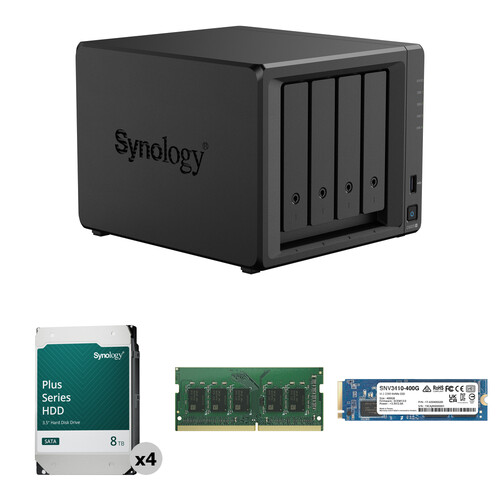 Synology 32TB DS925+ 4-Bay NAS Enclosure Kit with Internal SSD and RAM Expansion (4 x 8TB 7200 rpm)
