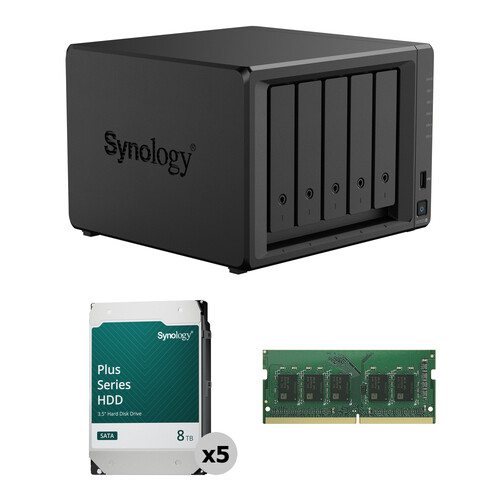 Synology 40TB DiskStation DS1525+ 5-Bay NAS Enclosure Kit with RAM Expansion (5 x 8TB)