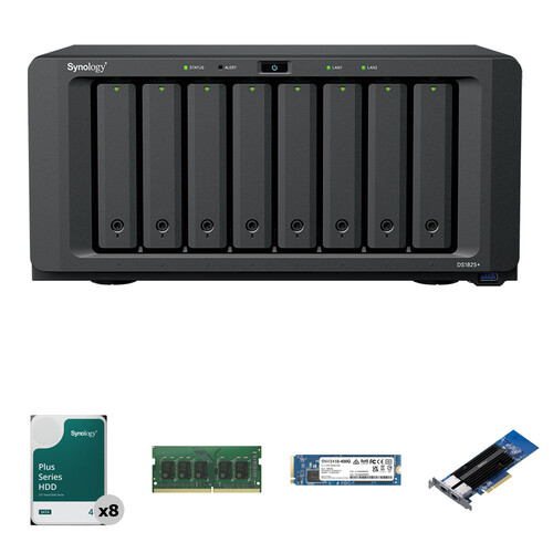 Synology 32TB DiskStation DS1825+ 8-Bay NAS Enclosure Kit with Internal SSD, RAM Expansion, and 10G Ethernet Card (8 x 4TB)