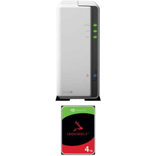 Synology 4TB DiskStation DS120j 1-Bay NAS Enclosure Kit with Seagate IronWolf NAS Drive (1 x 4TB)