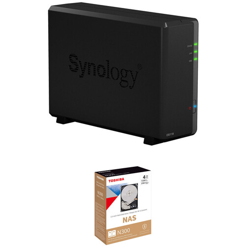 Synology 4TB DiskStation DS118 1-Bay NAS Enclosure Kit with N300 Synology 4TB DiskStation DS118 1-Bay NAS Enclosure Kit with N300