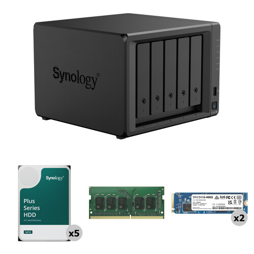 Synology 60TB DiskStation DS1525+ 5-Bay NAS Enclosure Kit with Dual Internal SSDs and RAM Expansion (5 x 12TB)