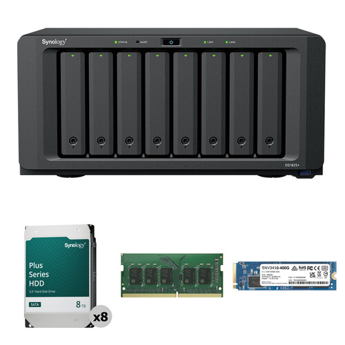 Synology 64TB DiskStation DS1825+ 8-Bay NAS Enclosure Kit with Internal SSD and RAM Expansion (8 x 8TB)