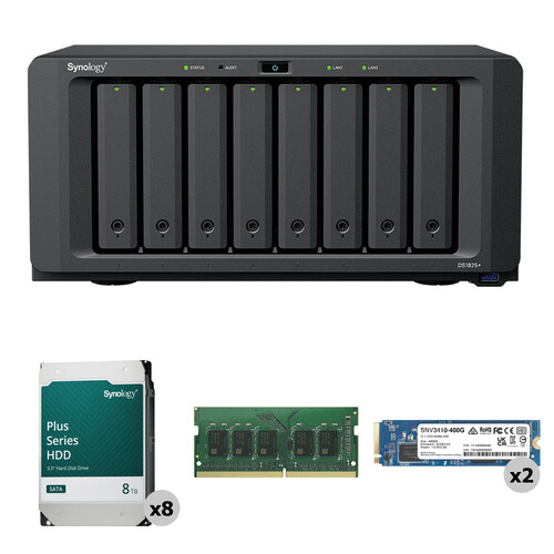 Synology 64TB DiskStation DS1825+ 8-Bay NAS Enclosure Kit with Dual Internal SSDs and RAM Expansion (8 x 8TB)