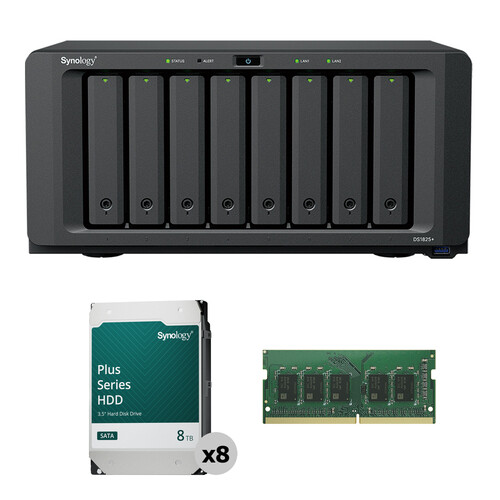 Synology 64TB DiskStation DS1825+ 8-Bay NAS Enclosure Kit with RAM Expansion (8 x 8TB)