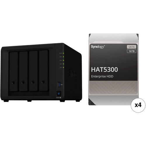 Synology 64TB DiskStation DS920+ 4-Bay NAS Enclosure Kit with Synology HAT5300 Enterprise Drives (4 x 16TB)