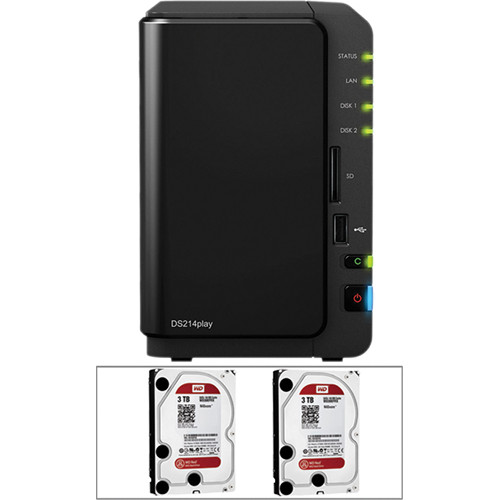 Synology 6TB (2 x 3TB) DS214Play 2-Bay DiskStation NAS Server Kit with Drives