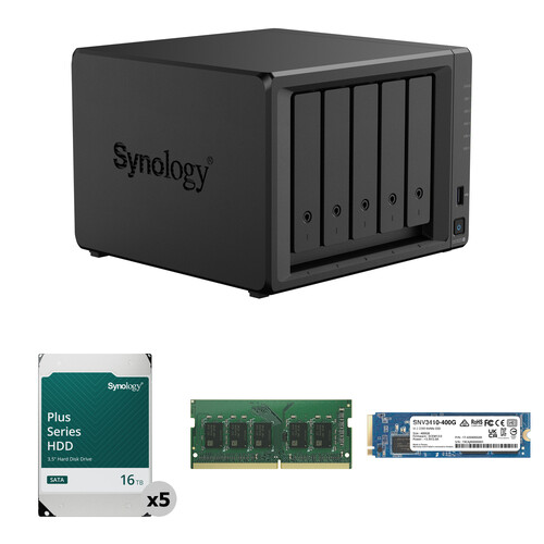 Synology 80TB DiskStation DS1525+ 5-Bay NAS Enclosure Kit with Internal SSD and RAM Expansion (5 x 16TB)