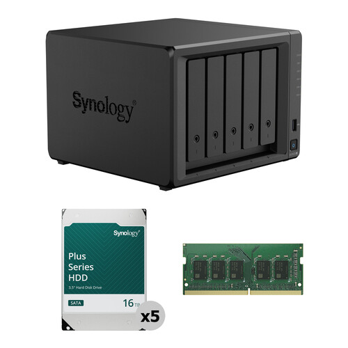 Synology 80TB DiskStation DS1525+ 5-Bay NAS Enclosure Kit with RAM Expansion (5 x 16TB)