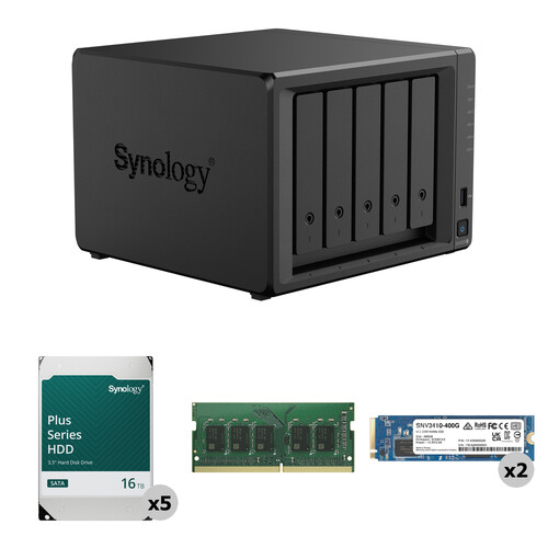 Synology 80TB DiskStation DS1525+ 5-Bay NAS Enclosure Kit with Dual Internal SSDs and RAM Expansion (5 x 16TB)