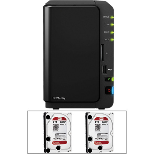 Synology 8TB (2 x 4TB) DS214Play 2-Bay DiskStation NAS Server Kit with Drives
